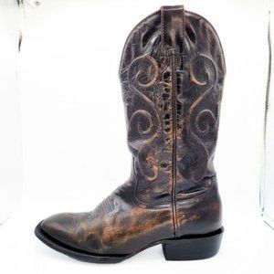 Antiqued Stetson Western Boots 10 EE Square Toe Dark Brown Distressed Leather